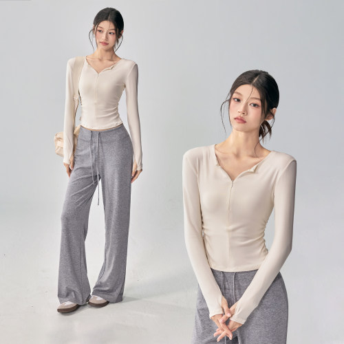 瑜伽服套装女半拉链健身上衣运动长袖修身显瘦普拉提训练秋冬新款