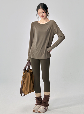 宽松健身服长袖套装女秋冬户外跑步运动上衣普拉提训练瑜伽T恤新