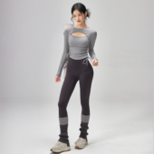 普拉提 抽绳显瘦运动上衣跑步训练健身长袖 带胸垫瑜伽服套装 女秋季