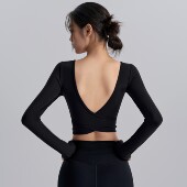 新款 带胸垫显瘦健身上衣外穿专业普拉提训练服透气秋 美背瑜伽长袖