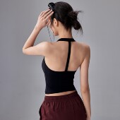 运动背心女带胸垫防震挂脖健身内衣外穿瑜伽服普拉提训练跑步上衣
