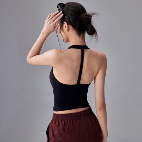 运动背心女带胸垫防震挂脖美背