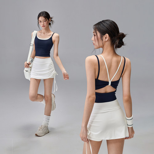 带胸垫透气速干瑜伽服背心两件套