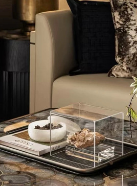 轻奢茶几托盘石头香薰书组合摆件
