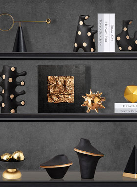 极简轻奢金色波点花瓶黑色摆件