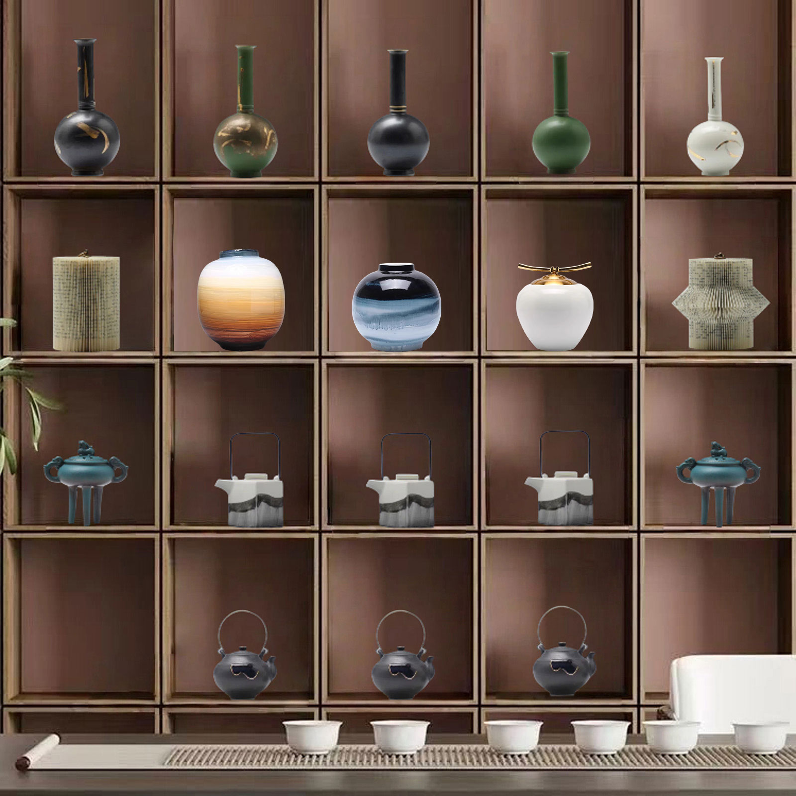 禅意仿古陶瓷花瓶中式书房工艺品