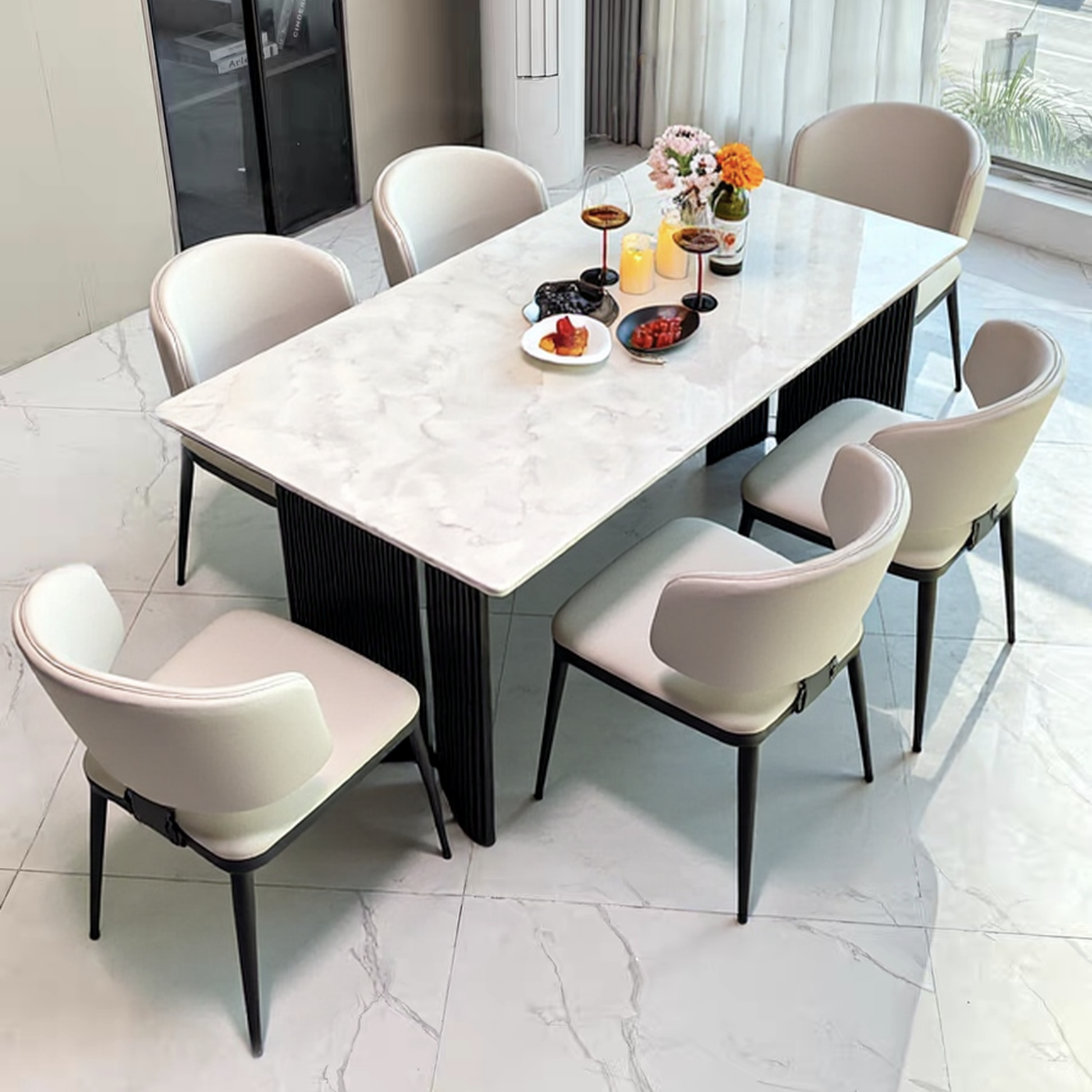 大理石餐桌意式轻奢高级感长方形