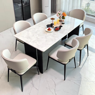 大理石餐桌意式轻奢高级感长方形现代简约餐桌椅小户型组合饭桌子