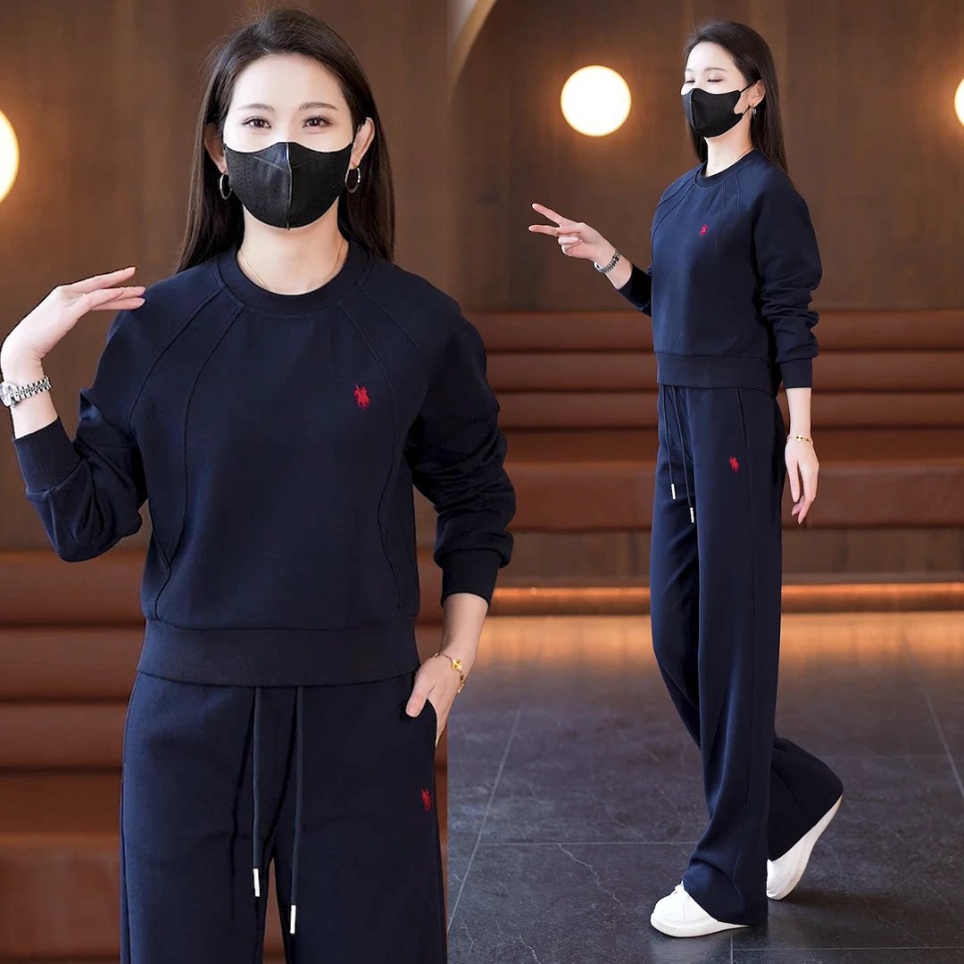 韩版显瘦气质卫衣套装女圆领运动女2026春季韩版长袖长裤两件套潮