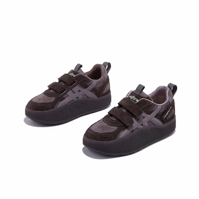 正品真皮加绒魔术贴休闲德训鞋2025秋冬新款保暖厚底4cm时尚女鞋