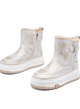 兔毛厚绒真皮雪地靴东北零下2025冬季新款时尚防滑厚底外穿女靴