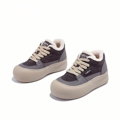 休闲风平底小圆头高帮鞋