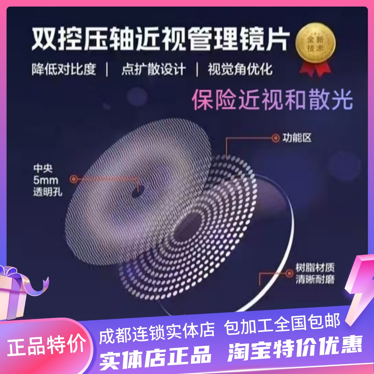 双控压轴镜片儿童配近视眼镜近视防控多点离焦点扩散dot远视储备