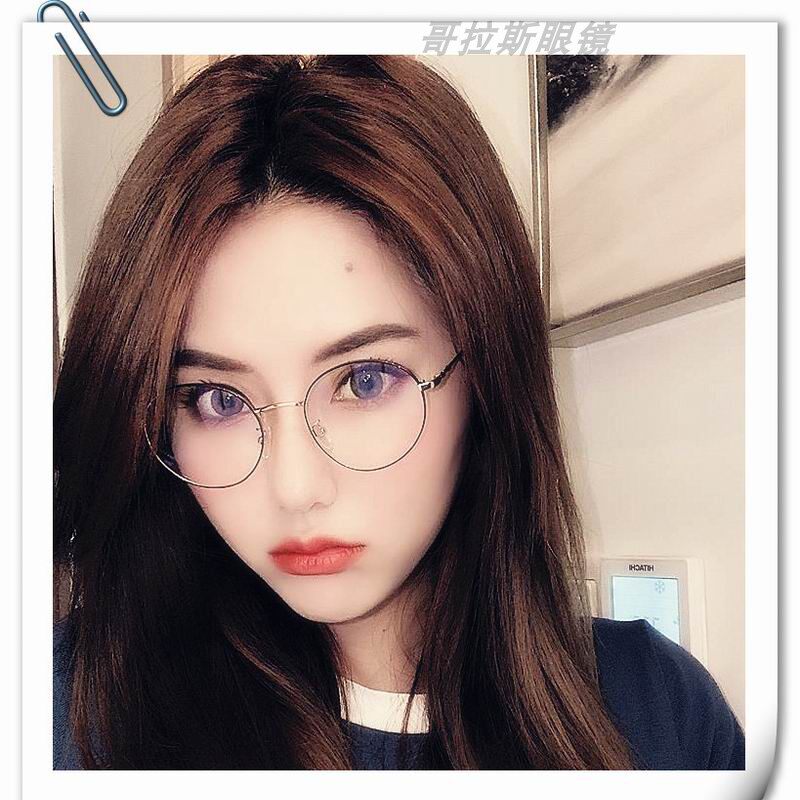 时尚小圆框眼镜架仿竹节镜腿男女平光镜宽边镜框D052可配近视眼镜