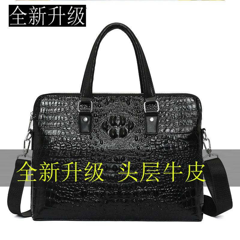 高品质头层牛皮公文包男士商务手提包大容量真皮横款公务包跨境