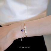 「克莱因蓝」天然青金石小花手链女轻奢小众设计14k包金叠戴手饰