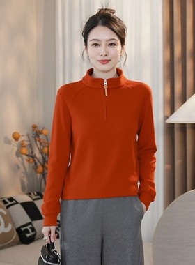高级感加绒加厚打底衫上衣胖mm高端德绒立领半拉链卫衣女秋冬妈妈