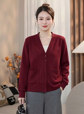 宽松加厚宽松显瘦休闲棉质显年轻上衣大码胖mm高端开衫外套女春秋