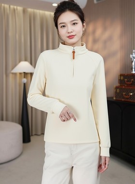 德绒卫衣女秋冬立领半拉链胖mm200斤加厚保暖打底衫中领长袖上衣