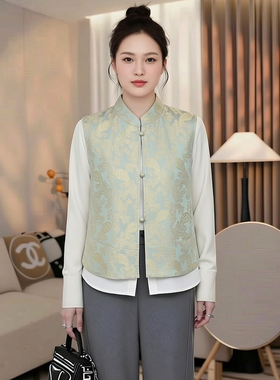 两面双穿提花马甲女新中式春夏款宽松大码胖mm200斤薄款背心外套