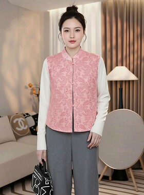 两面双穿提花马甲女新中式春夏款宽松大码胖mm200斤薄款背心外套