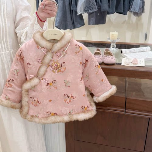 【小張童學】马上有钱！女童新中式毛边旗袍裙拜年服儿童棉服裙子