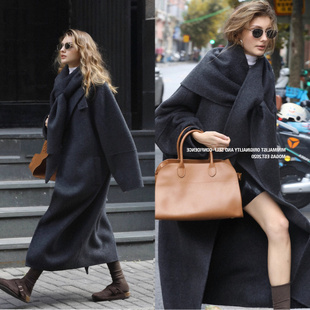 DU家立裁羊毛驼绒牦牛绒三角围巾老钱风双面毛呢大衣女秋冬2025