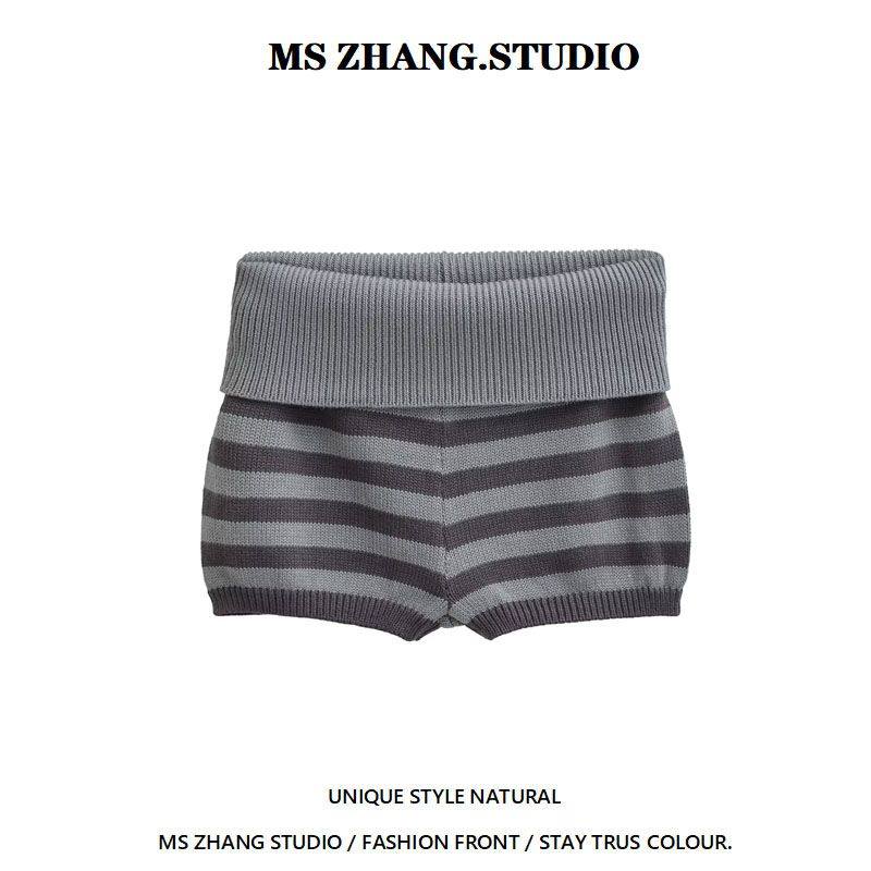 bm条纹撞色针织短裤女2026春季新款高腰紧身翻边显瘦休闲包臀热裤,女装/女士精品,短裤,淘宝优惠券,粉丝福利购,淘宝优惠卷