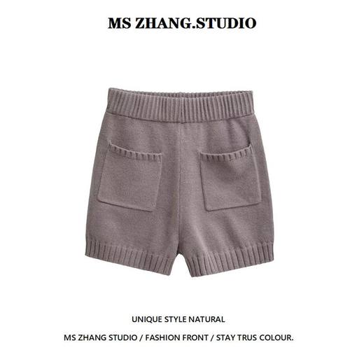 设计感高腰针织显瘦女短裤