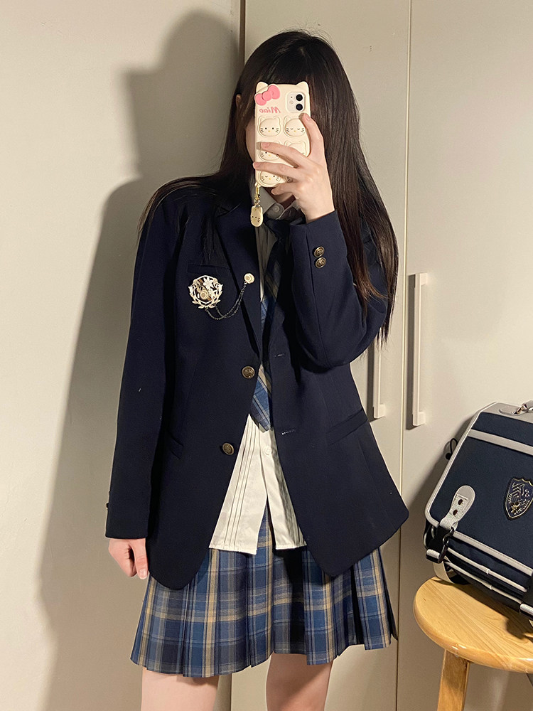 [ICE CREAM AND WHALE]ORIGINAL JK UNIFORM-MIST WHALE BRITISH STYLE JK CHECKERED SKIRT BLUE CHECKERED