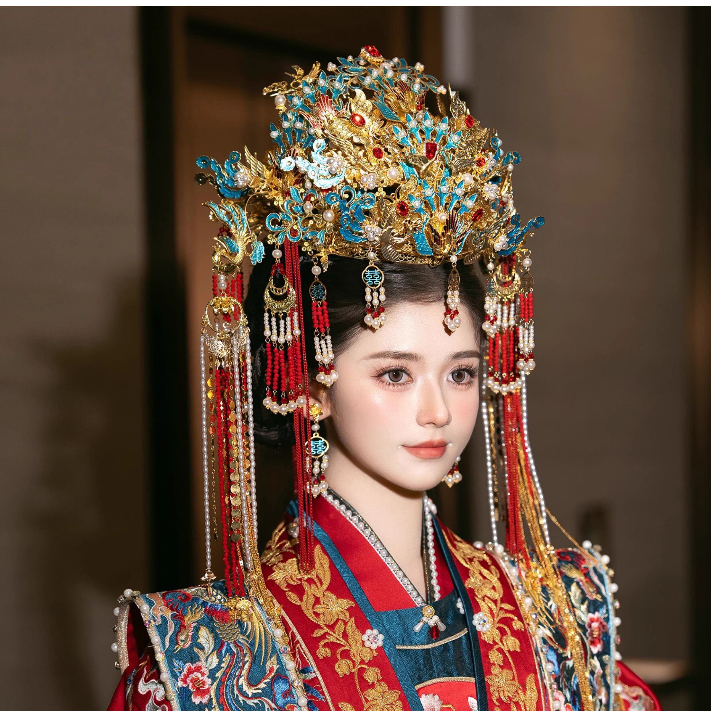 重工奢华凤冠女流苏发冠结婚新娘头饰新中式古风汉服秀禾订婚发饰