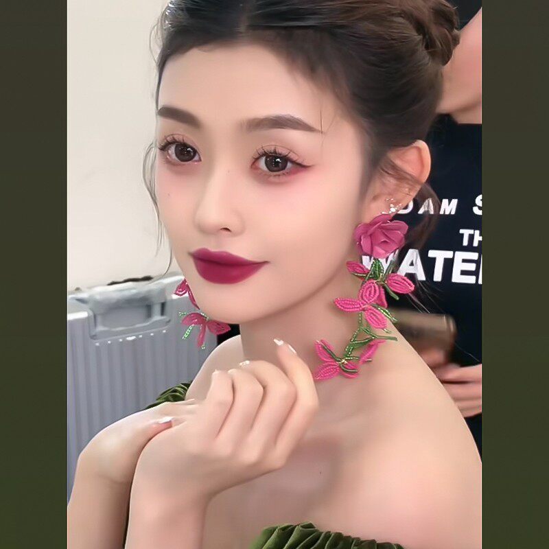 新娘结婚耳环森系串珠火龙果耳饰耳夹花朵流苏婚纱礼服敬酒配饰品