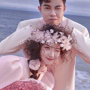韩式新娘头饰粉色烫花绢纱头花发带发饰耳环项链发夹礼服配饰品