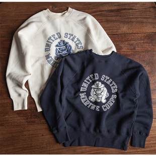 运动衫 NON 复古短款 地狱犬Marines拉毛套头卫衣插肩袖 NAVY STOCK