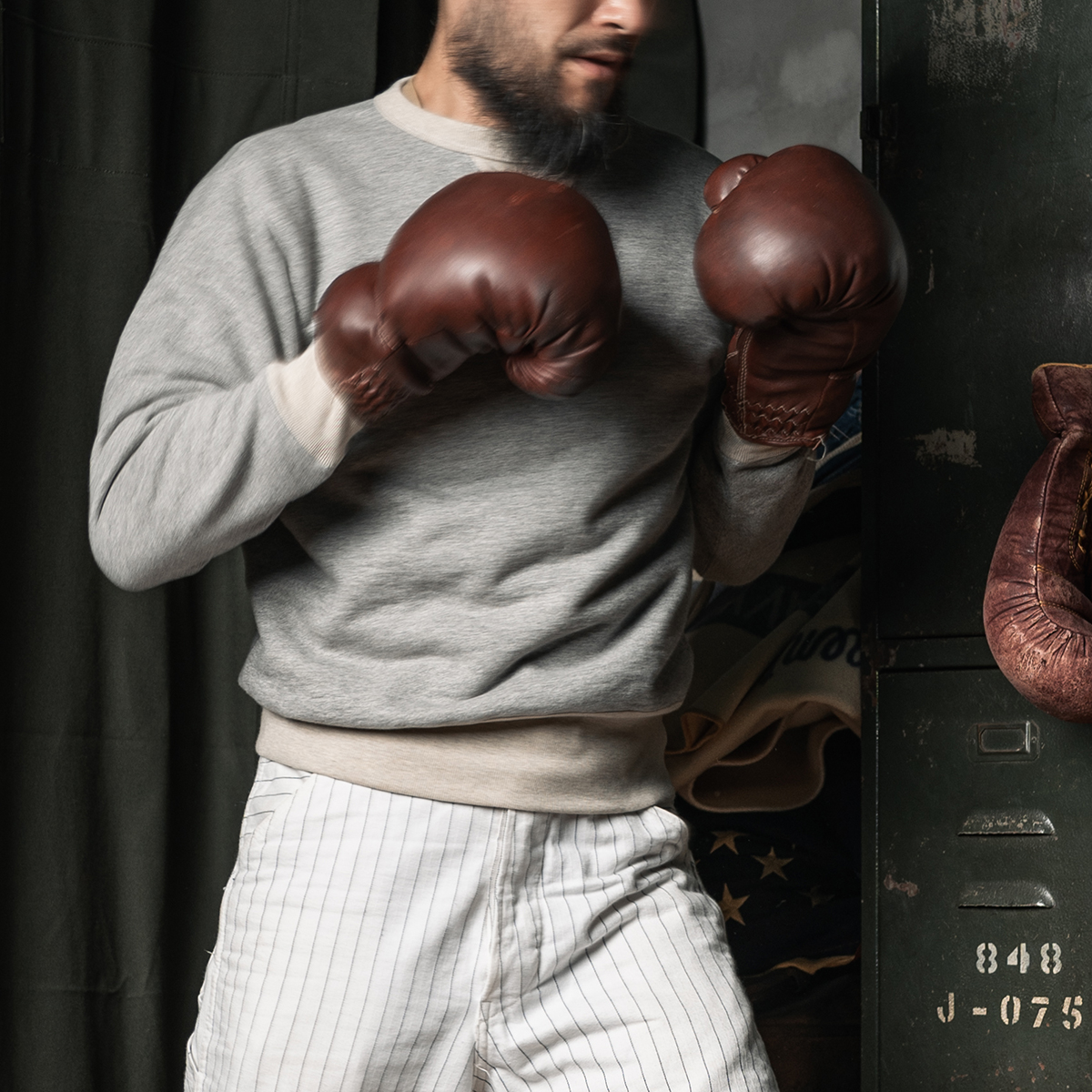 拳击毛圈卫衣圆领加厚重磅麻灰色