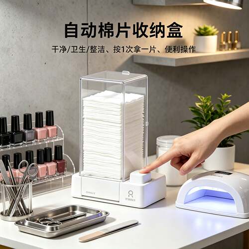美甲棉片收纳盒自动按压式卸甲巾清洁棉片化妆棉防尘美甲店专用