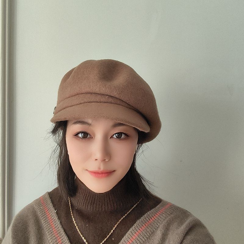 羊毛八角帽宽松云朵帽女冬季时尚百搭气质鸭舌贝雷报童帽两戴帽子