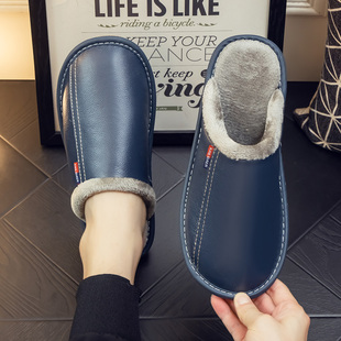 牛皮棉拖鞋男女居家防滑保暖室内木地板海宁家居真皮牛皮拖鞋冬季