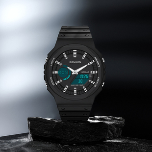 benken手表男学生夜光时尚多功能运动防水双显初高中生电子表6016