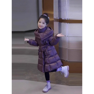 潮 中大童加厚棉服儿童紫色高领棉袄洋气童装 女童棉衣外套冬装 新款