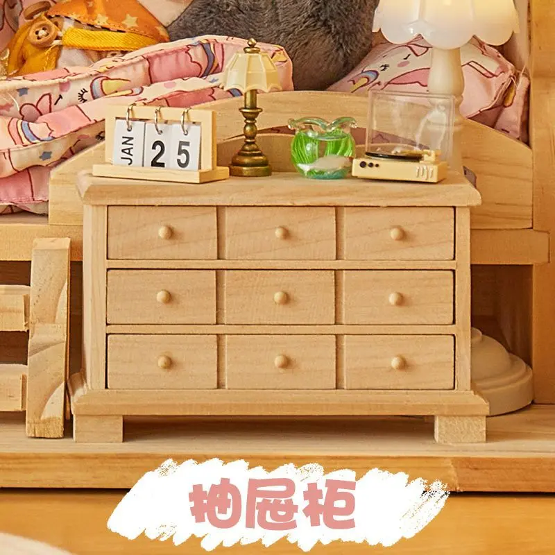 1/12娃娃屋家具木制纯手工工艺品储物柜立柜模型电视柜摆件