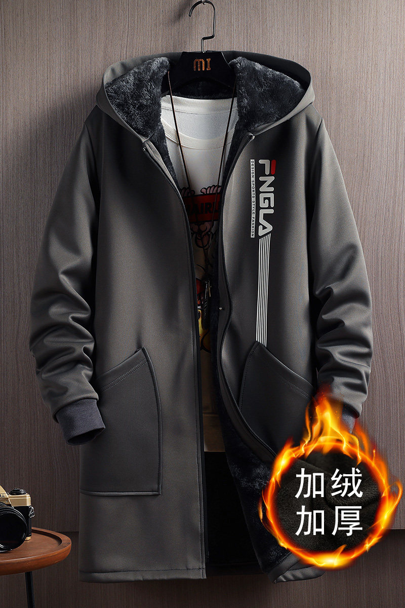 秋冬棉衣连帽外套2021青少年大码加绒加厚中长款风衣男F930,男装风衣,电商A441