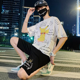 夏装青少年运动休闲帅气两件套短裤卡通短袖T恤套装男TZ265，男装T恤，电商A441