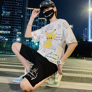 夏装青少年运动休闲帅气两件套短裤卡通短袖T恤套装男 TZ265图片