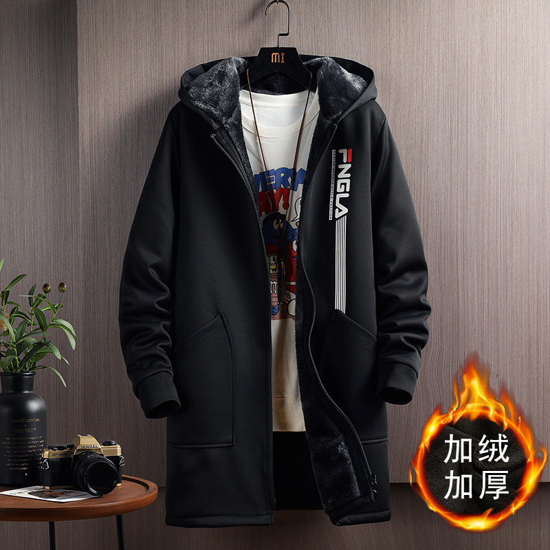 2021秋冬棉衣连帽外套青少年大码加绒加厚中长款风衣男F930,男装风衣,电商A441