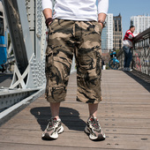 男士 裤 短裤 休闲七分裤 夏季 子卡扣工装 纯棉大码 宽松多口袋迷彩裤