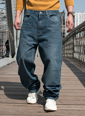 嘻哈宽松滑板裤男长裤cleanfit老爹阔腿萝卜裤bigboy男大码牛仔裤