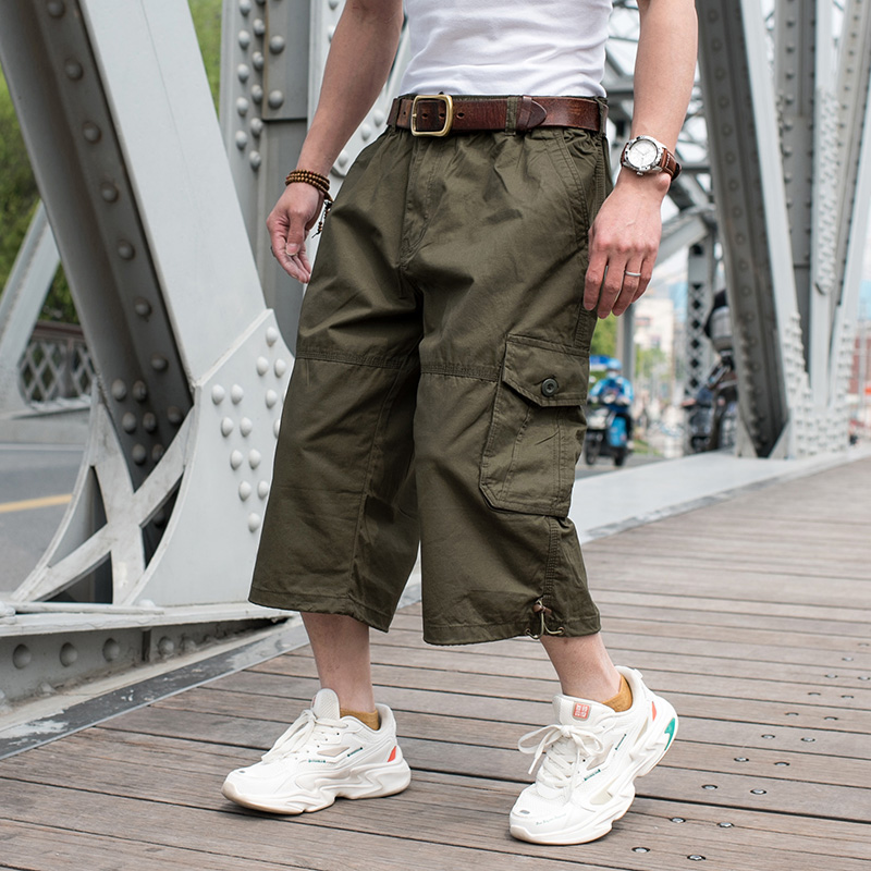 嘻哈多袋胖人肥佬大码男士七分裤