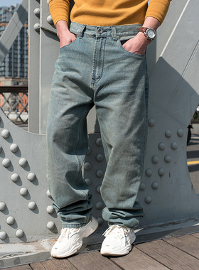 老爹阔腿萝卜裤直筒板仔男长裤嘻哈宽松滑板裤bigboy加大码牛仔裤
