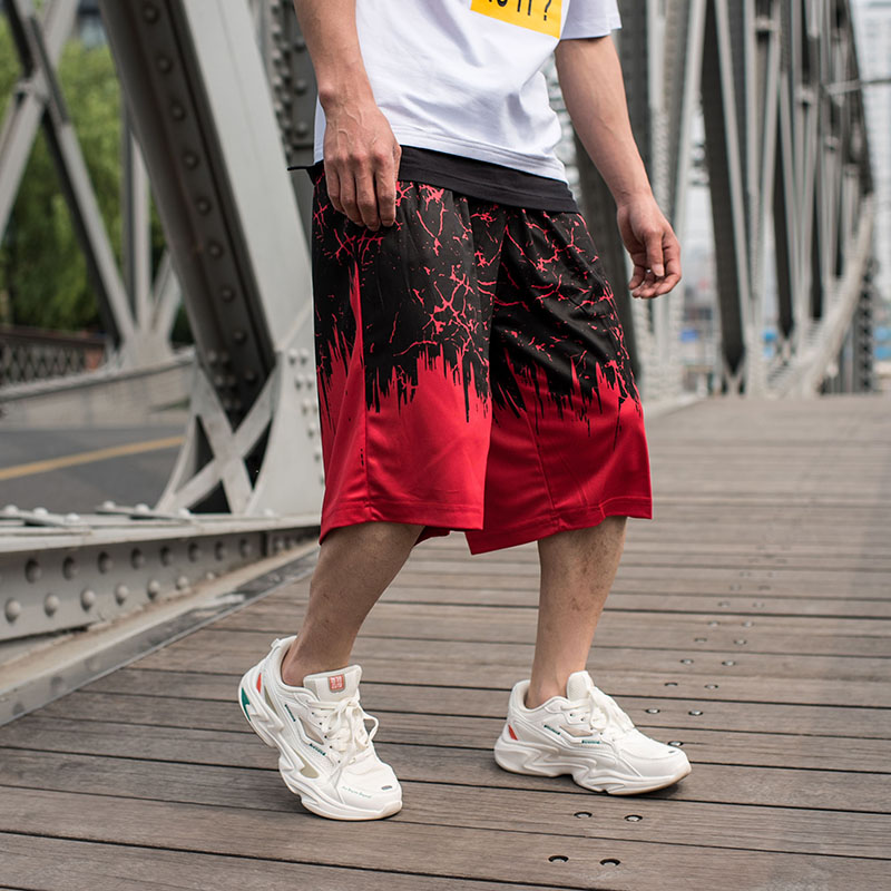 嘻哈篮球短裤男过膝 加肥加大码宽松运动球裤男潮街头七分篮球裤